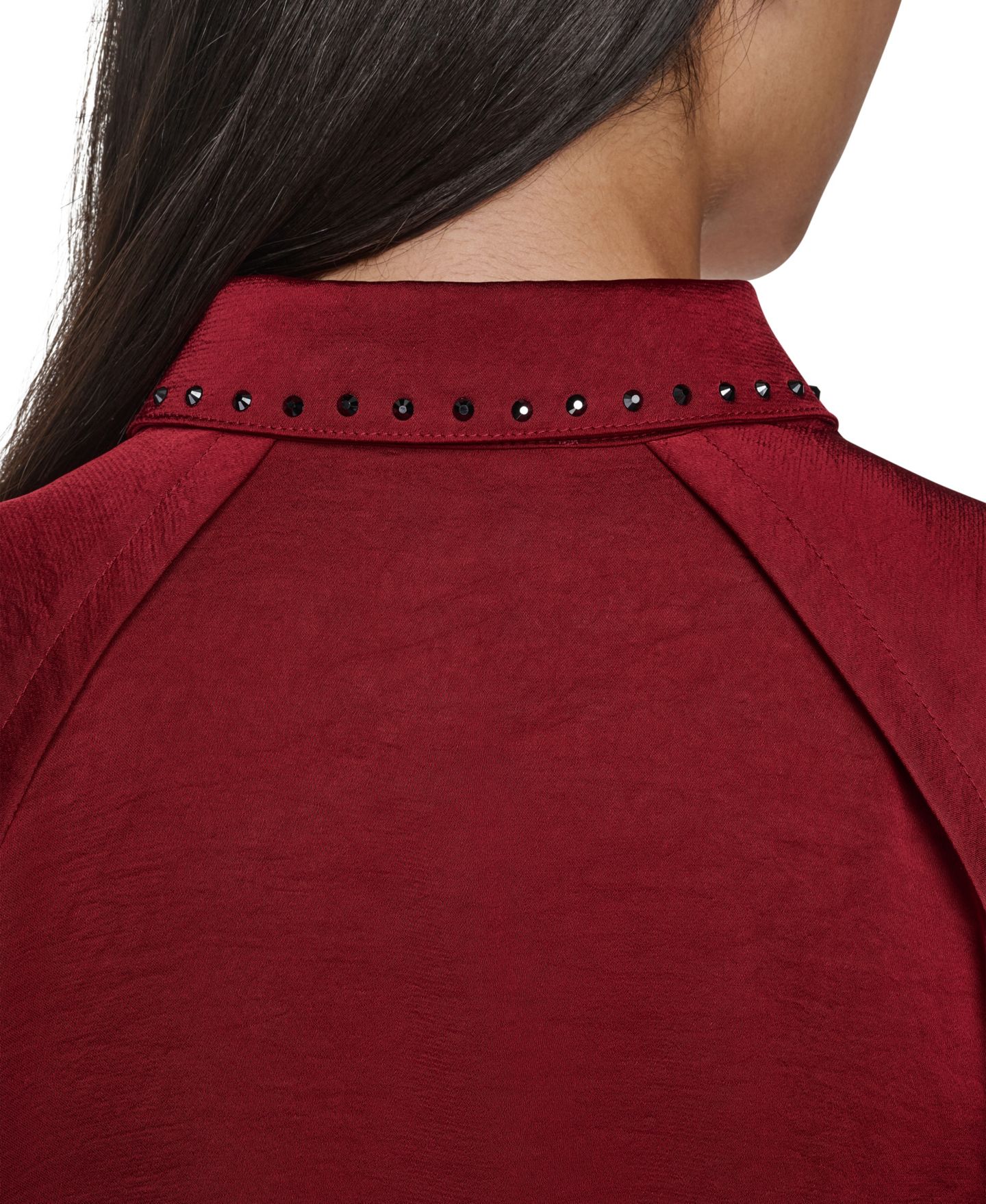 Женская блузка DKNY Studded-Collar Raglan-Sleeve, цвет: Клюквенный — фото 8