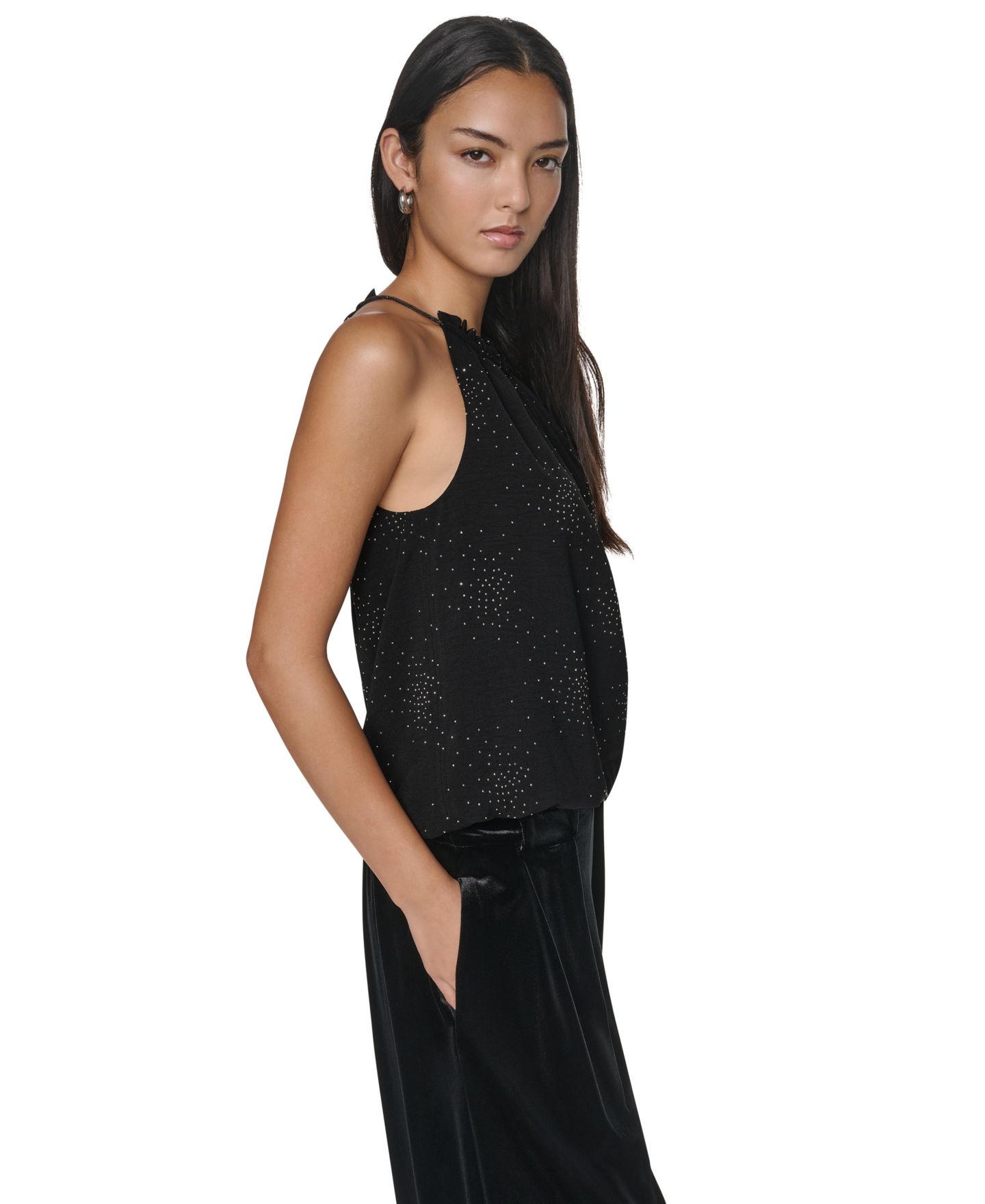 Женская блузка DKNY Halter Sleeveless Firework-Inspired Embellished, цвет: Чёрный — фото 3