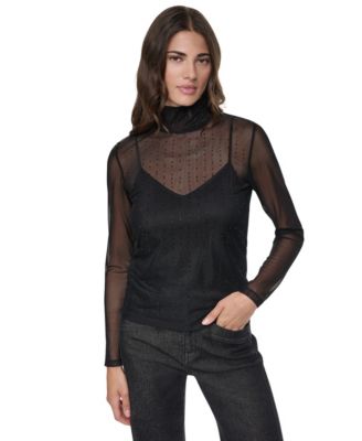 Women's Embellished Sheer Mesh Top