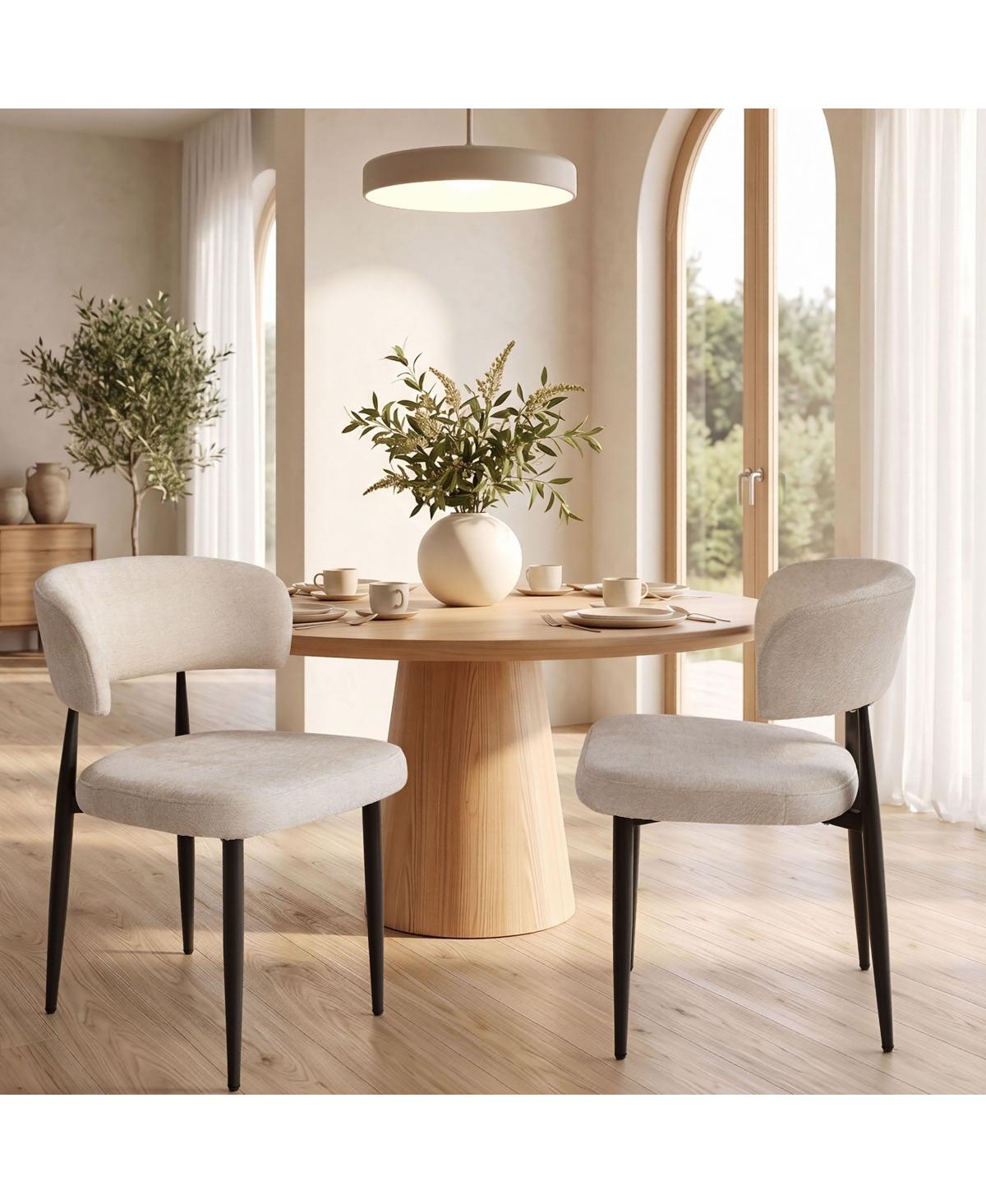 Maison Boucle Modern Upholstered Dining Chairs Set of 2, Curved Back, Sturdy Metal Legs