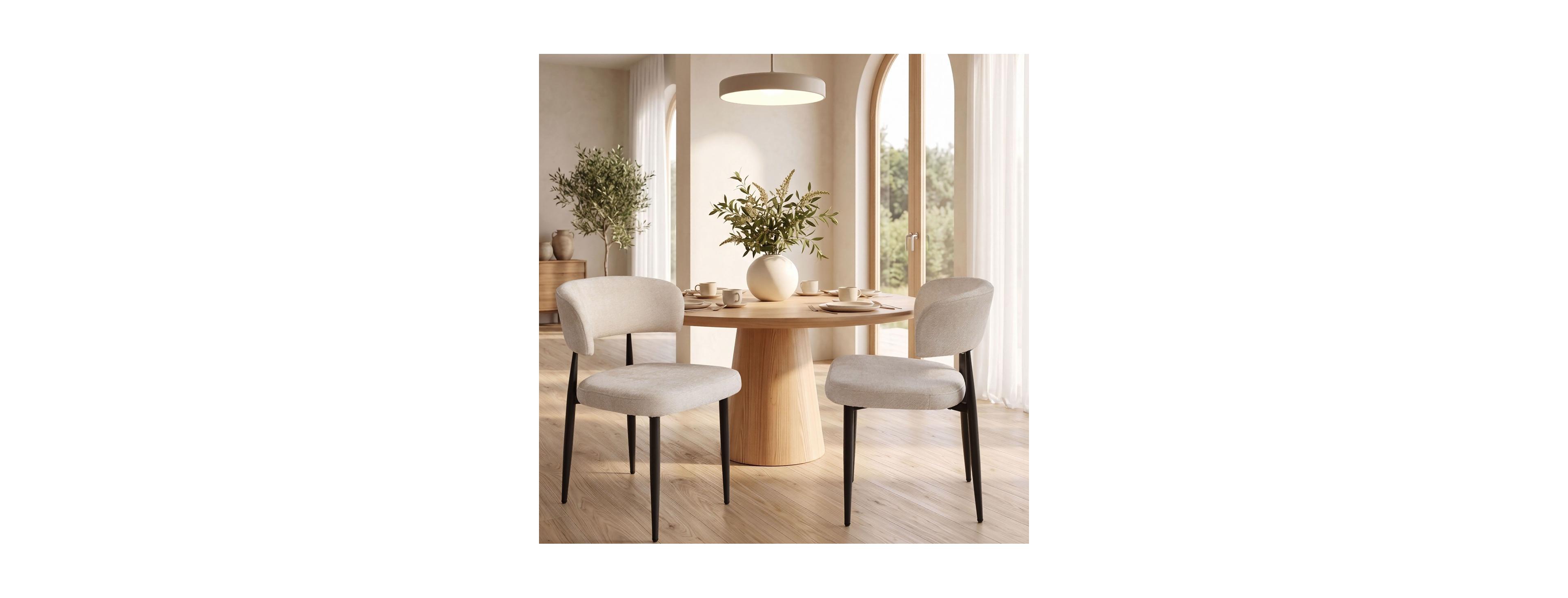 Maison Boucle Modern Upholstered Dining Chairs Set of 2, Curved Back, Sturdy Metal Legs