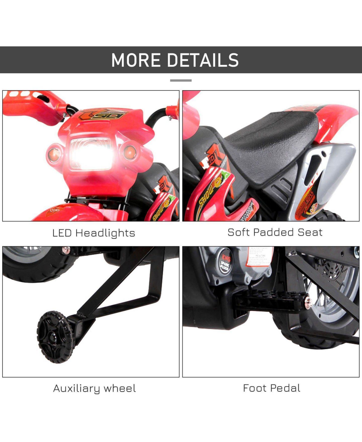 Детская игрушка SEVORLEY Kids 6V Battery-Powered Ride-On Motorcycle, 1 Rider, Ages 5-10 Years, цвет: Красный — фото 6