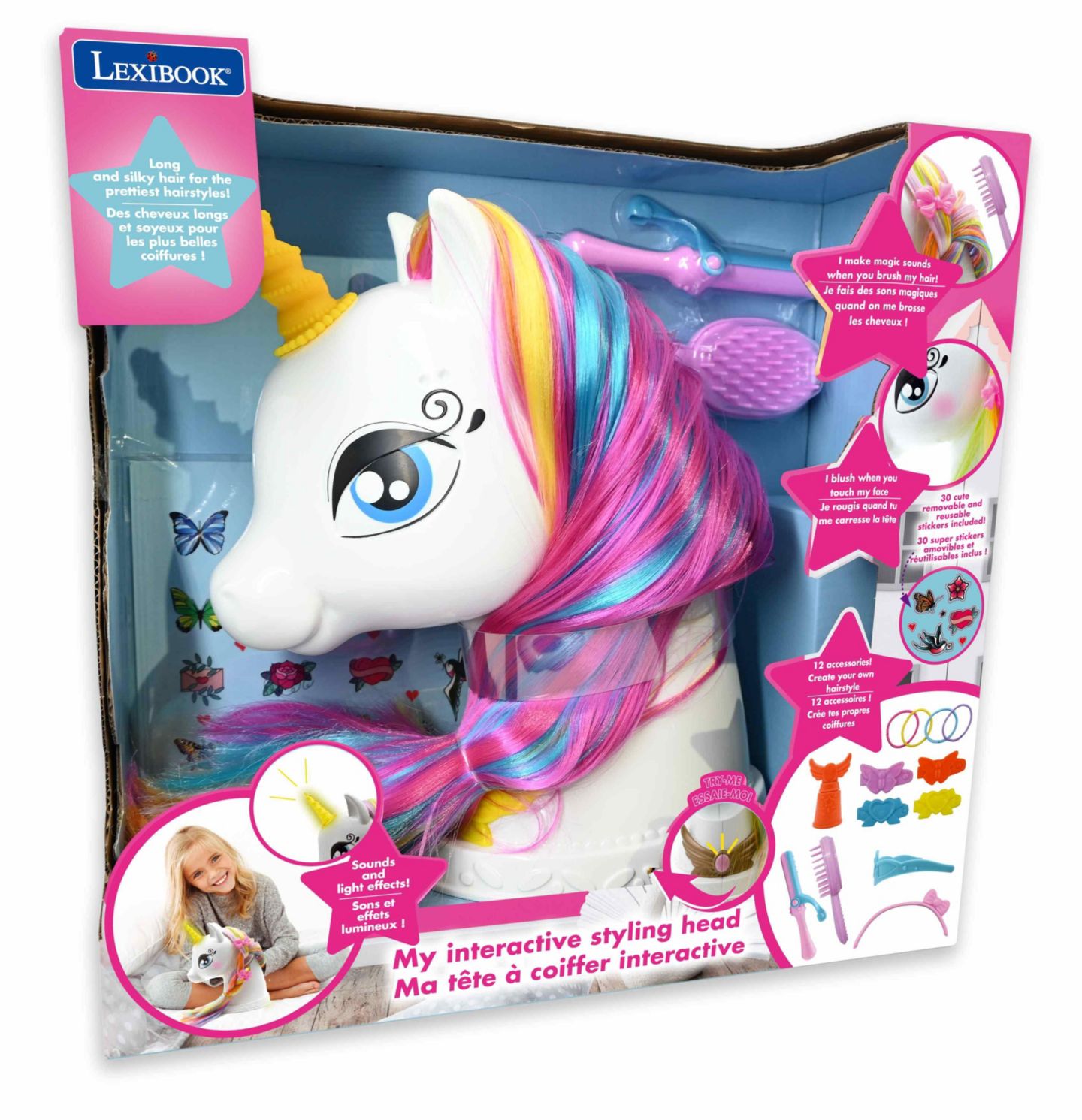 Детские куклы Lexibook My Magic Interactive Unicorn Hair Styling Head with Long and Silky Hair, Ages 3+, цвет: Разноцветный — фото 2