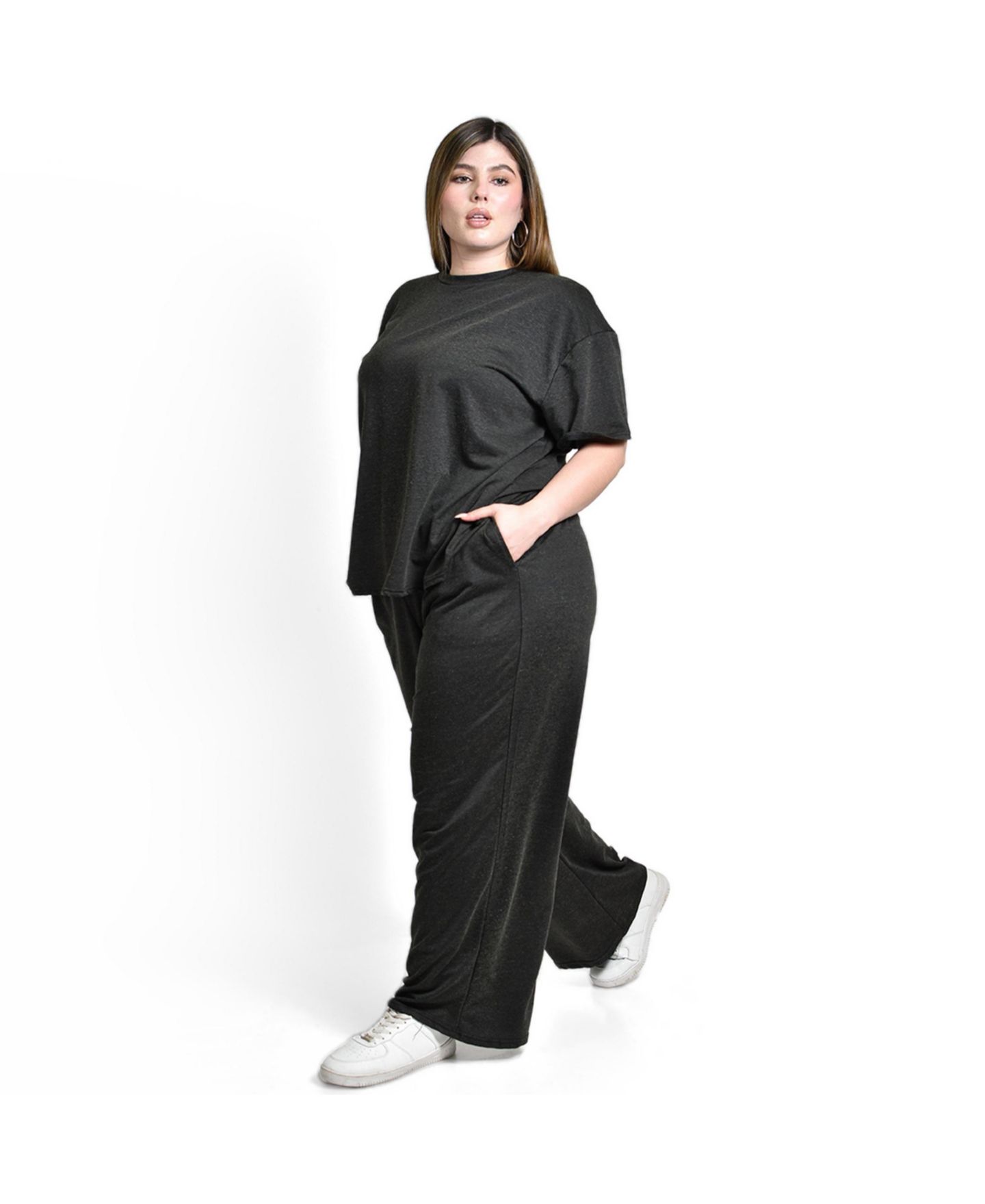 Женский комплект Roman Fashion Crewneck Short-Sleeve Wide-Leg Blouse and Pants, 2-Piece Set, цвет: Чёрный — фото 4