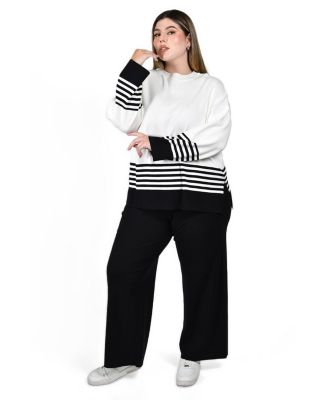 Women's Striped Oversized Sweater and Wide-Leg Pants, 2-Piece Set