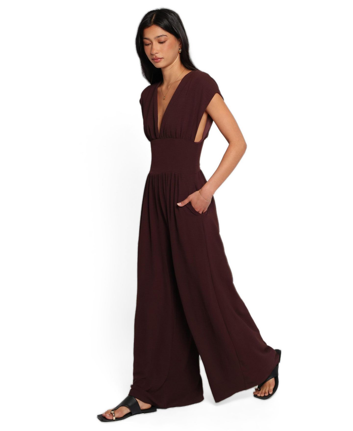 Женский комбинезон Petal and Pup Elsie V-Neck Wide Leg Jumpsuit, цвет: Шоколадный коричневый — фото 2