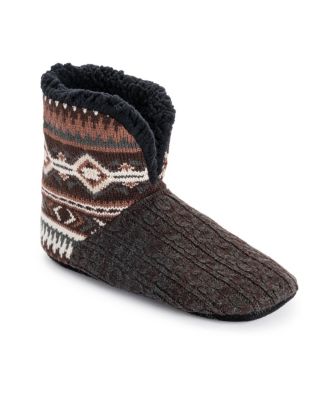 Men's Fold-Over Cuff Knit Faux Shearling Bootie Slippers