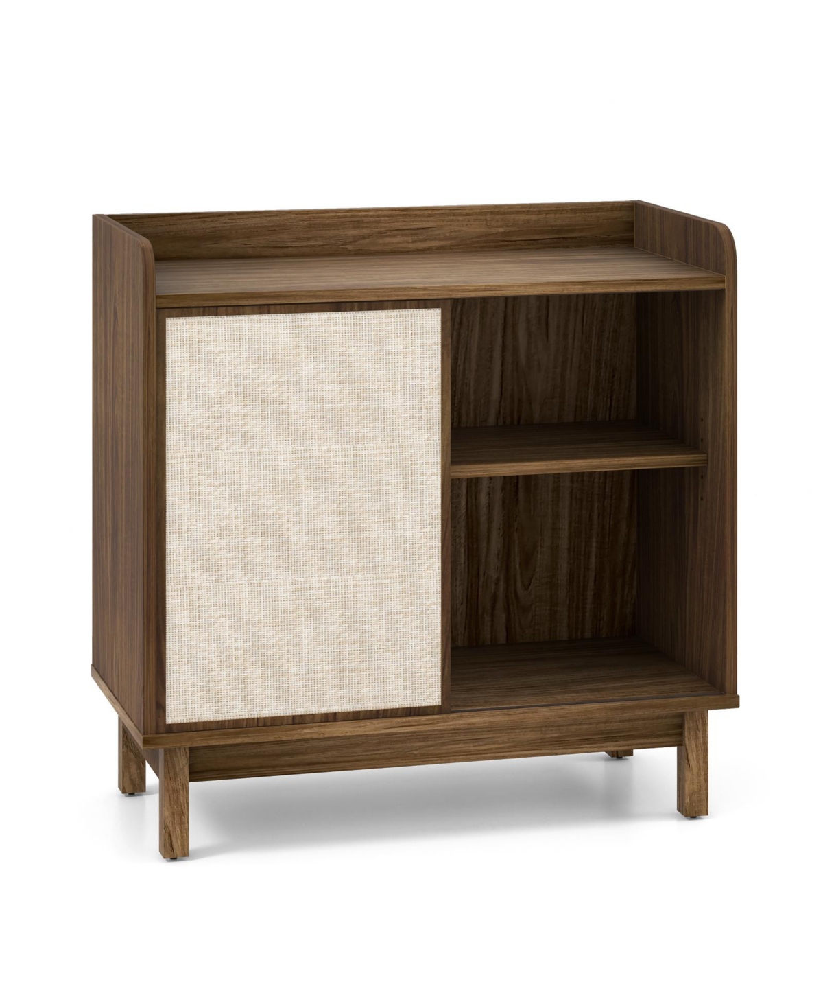 Mecale Rattan Buffet Sideboard Mid Century Floor Storage Cabinet with Sliding Door and Adjustable Shelves