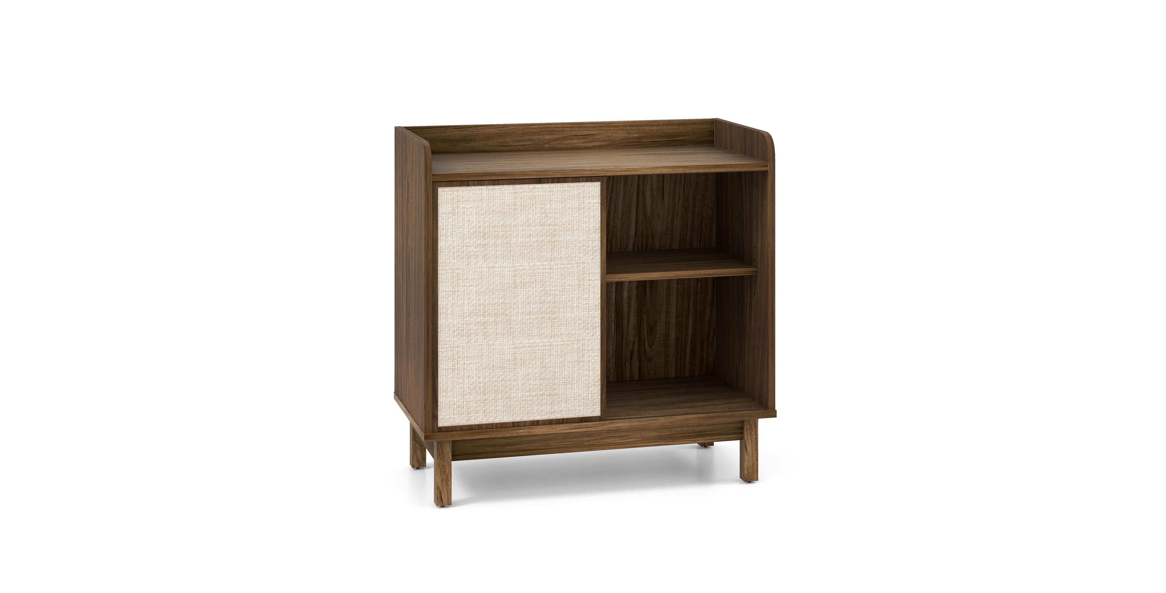 Mecale Rattan Buffet Sideboard Mid Century Floor Storage Cabinet with Sliding Door and Adjustable Shelves