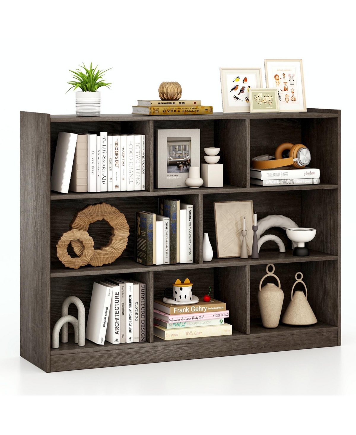 Mecale 3-Tier Open Bookcase 8-Cube Floor Standing Storage Shelves Display Cabinet