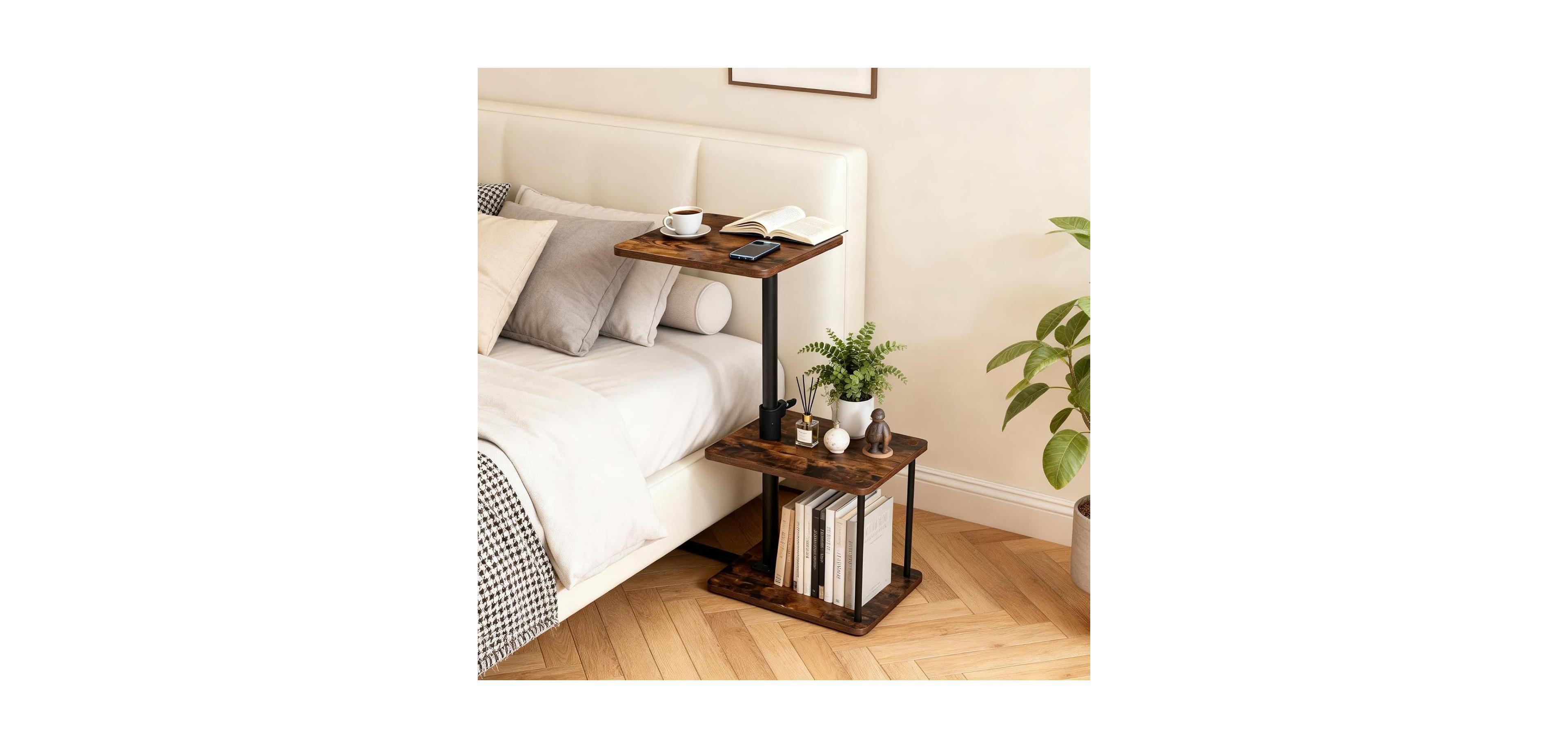 homfan C-Shaped Side Table with 360degree(s) Swivel Top, Height Adjustable from 18" to 33"
