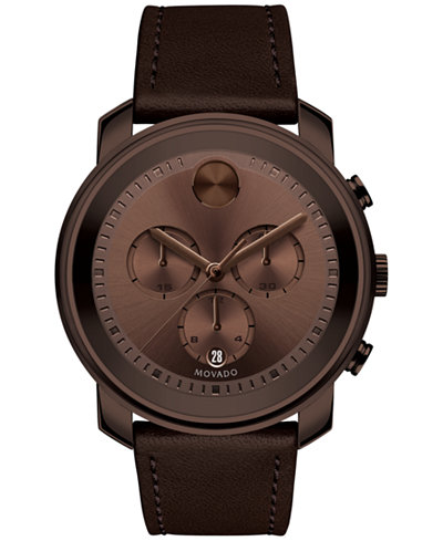 Movado Men's Swiss Chronograph Bold Brown Leather Strap Watch 44mm 3600420