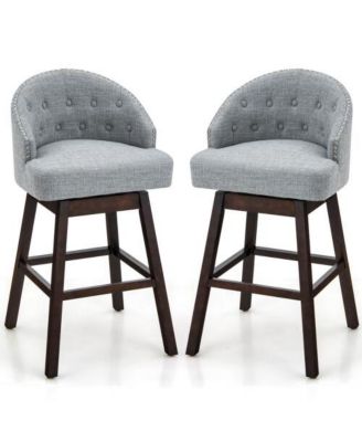 Set of 2 Swivel Bar Stools with Rubber Wood Legs and Padded Back