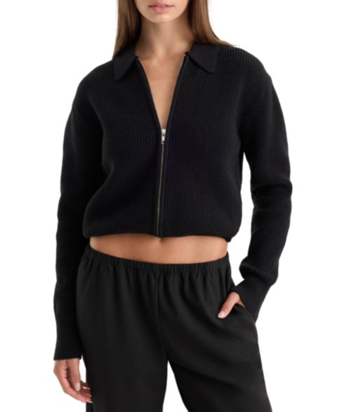 Женский кардиган Good American Cropped Full-Zip Polo Cardigan, цвет: Глубокий шоколадный