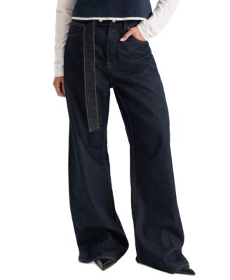 Women's Low-Rise Wide-Leg Belted Jeans