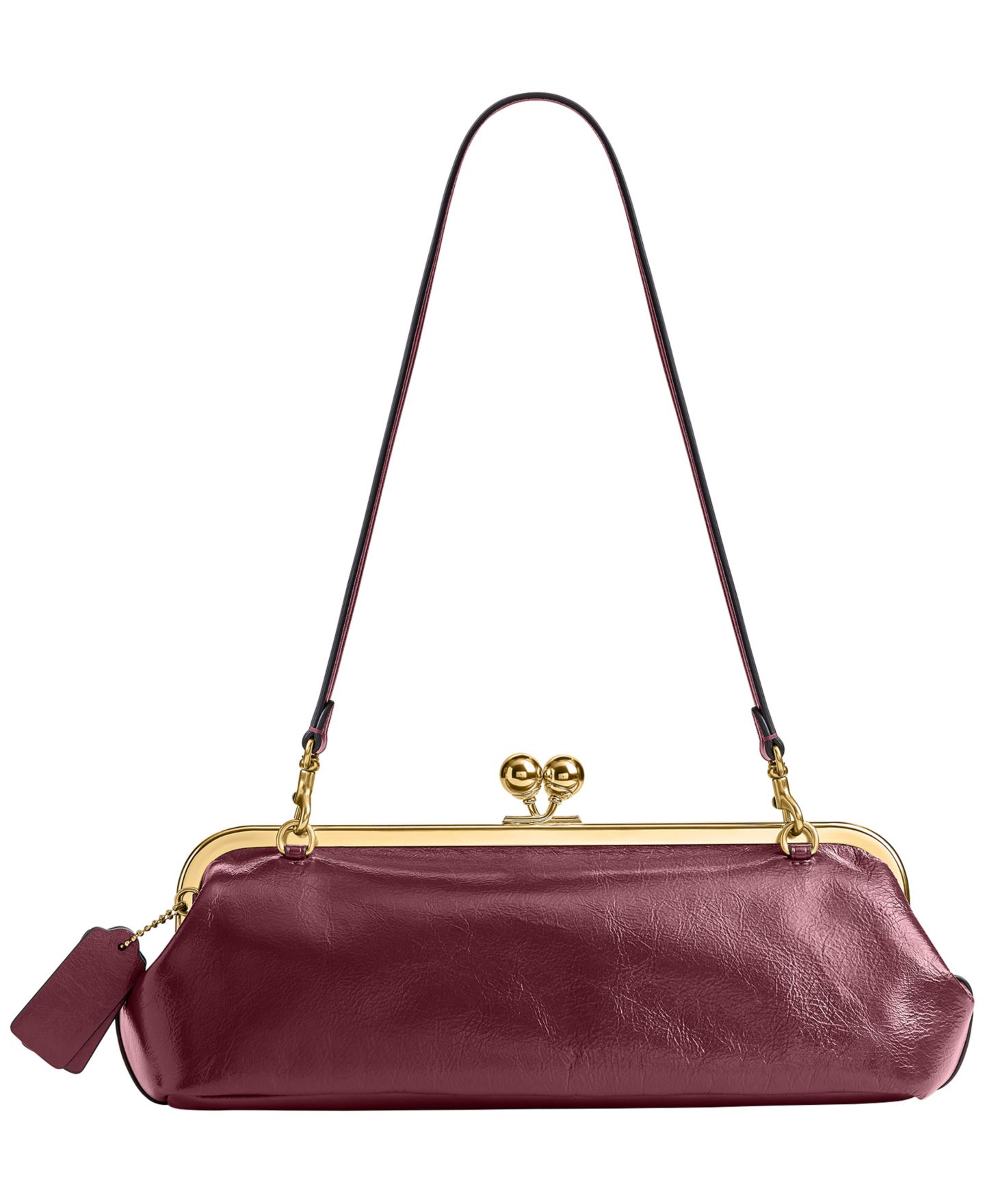 Женская малая сумка на плечо Coach Kiss-Lock 30 с каркасом из глазированной кожи, цвет: Латунный / Тёмный вишнёвый — фото 4