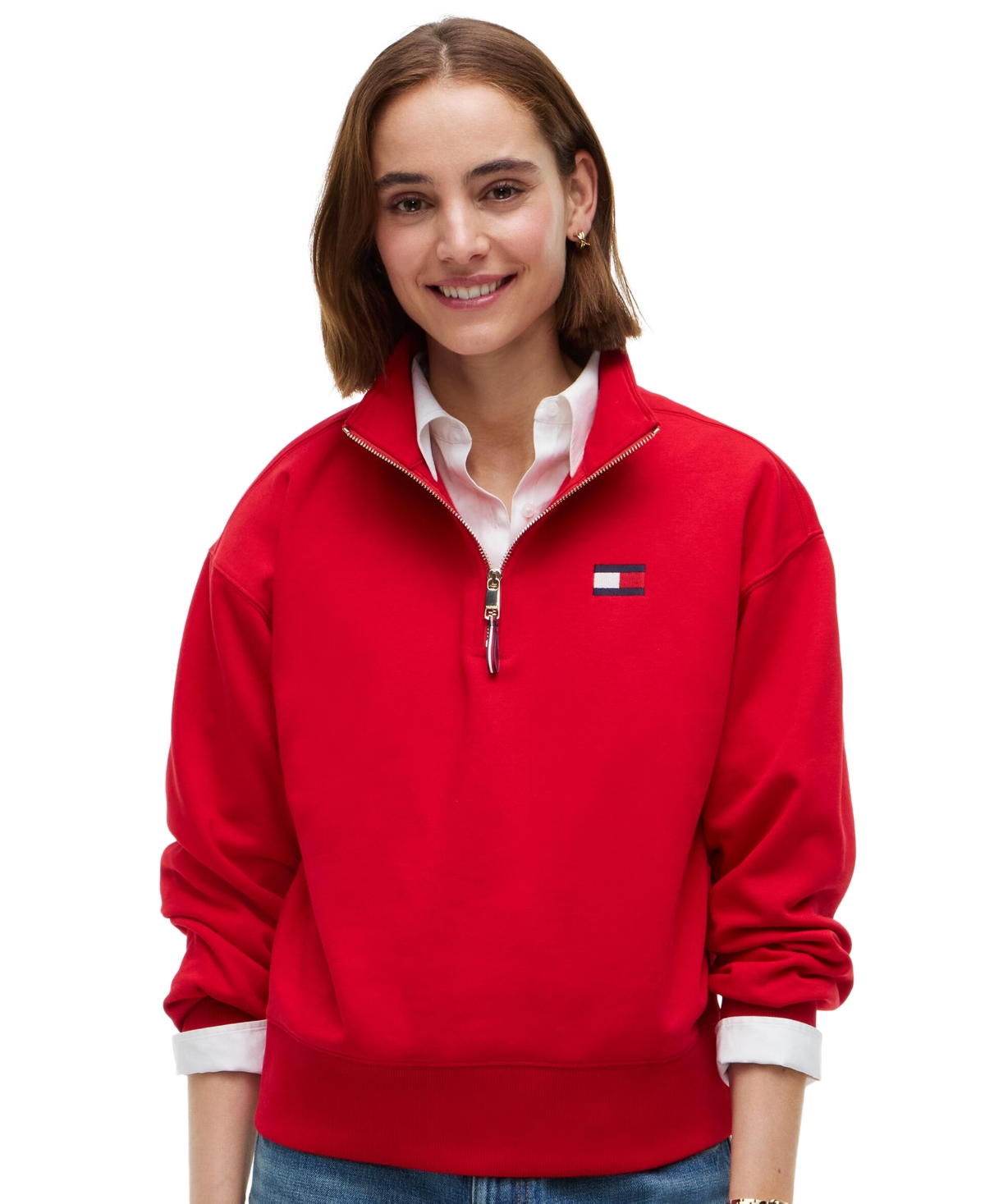 Tommy Hilfiger Women's Half-Zip Mock Neck Sweatshirt - Red