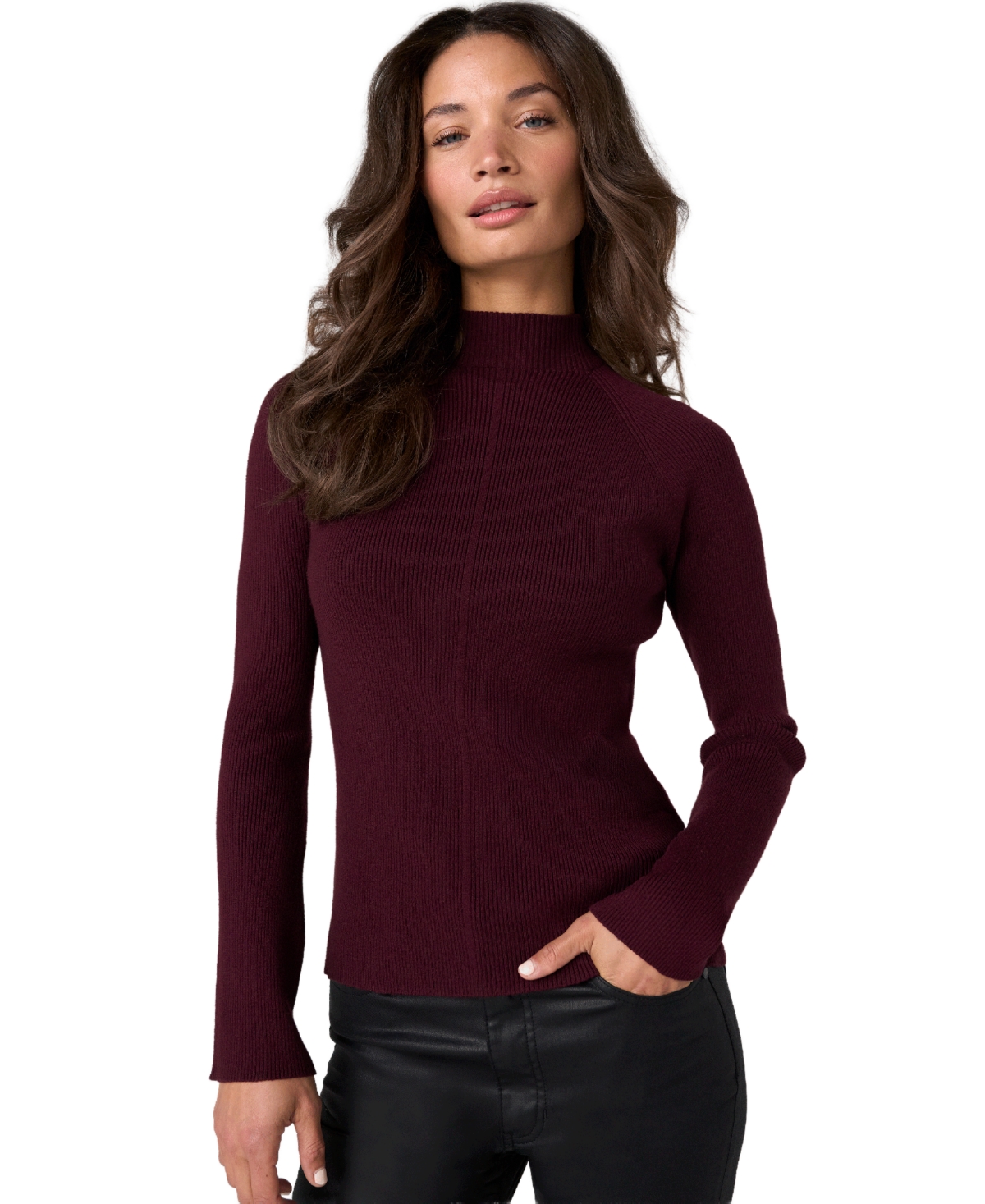 Liverpool Los Angeles Women's Long-Sleeve Turtleneck Mixed-Ribbed Sweater - Dark Oxblood
