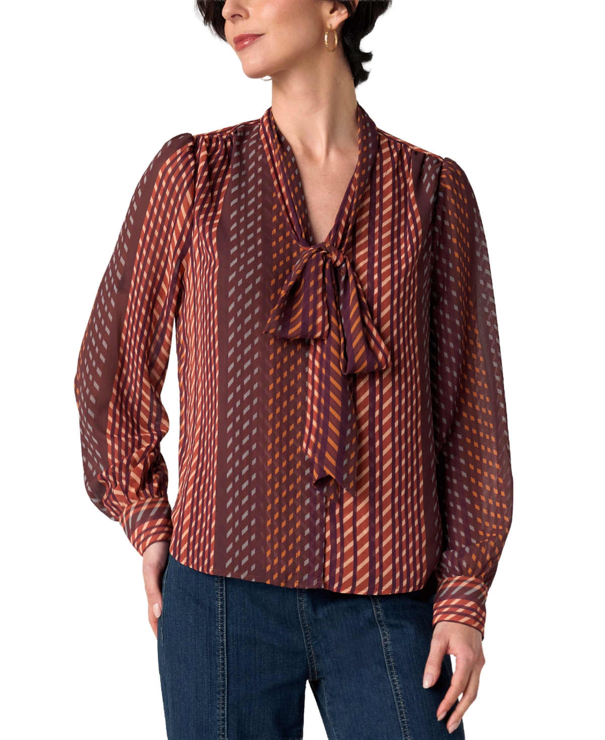 Liverpool Los Angeles Women's Long-Sleeve V-Neck Neck-Tie Blouse