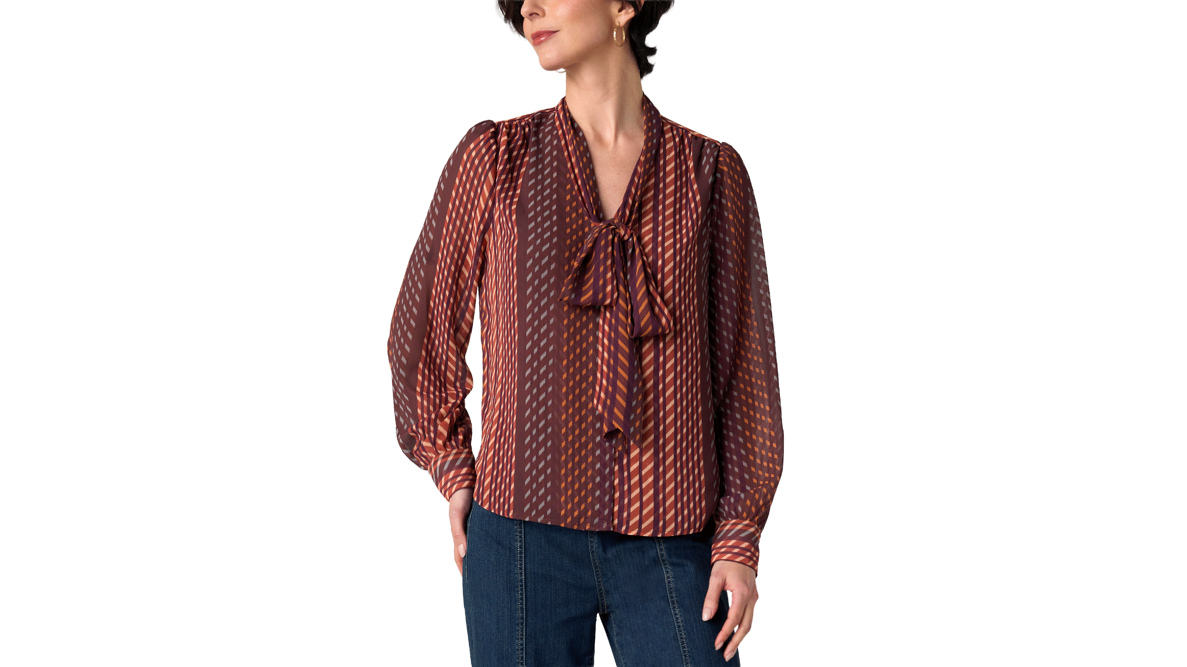 Liverpool Los Angeles Women's Long-Sleeve V-Neck Neck-Tie Blouse