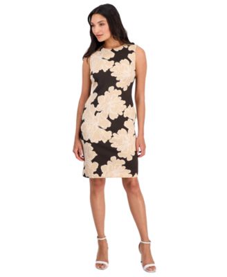Women's Printed Sleeveless Scuba Sheath Dress