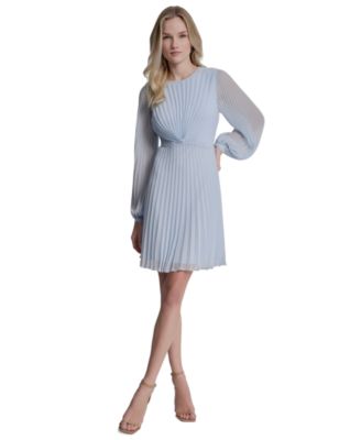Women's Long Balloon-Sleeve Crewneck Short Dress
