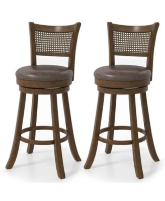 29 in Swivel Counter Height Barstool Set of 2 with Rattan Backrest and Footrest