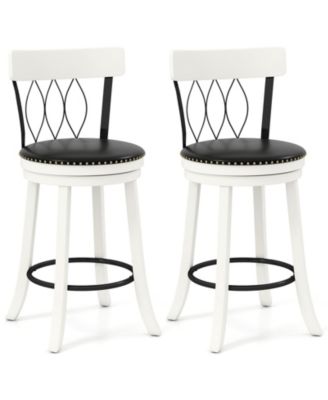 Set of 2 Bar Stools Swivel Bar Chairs with Footrest Rubber Wood Frame and Tufted Rivets-26