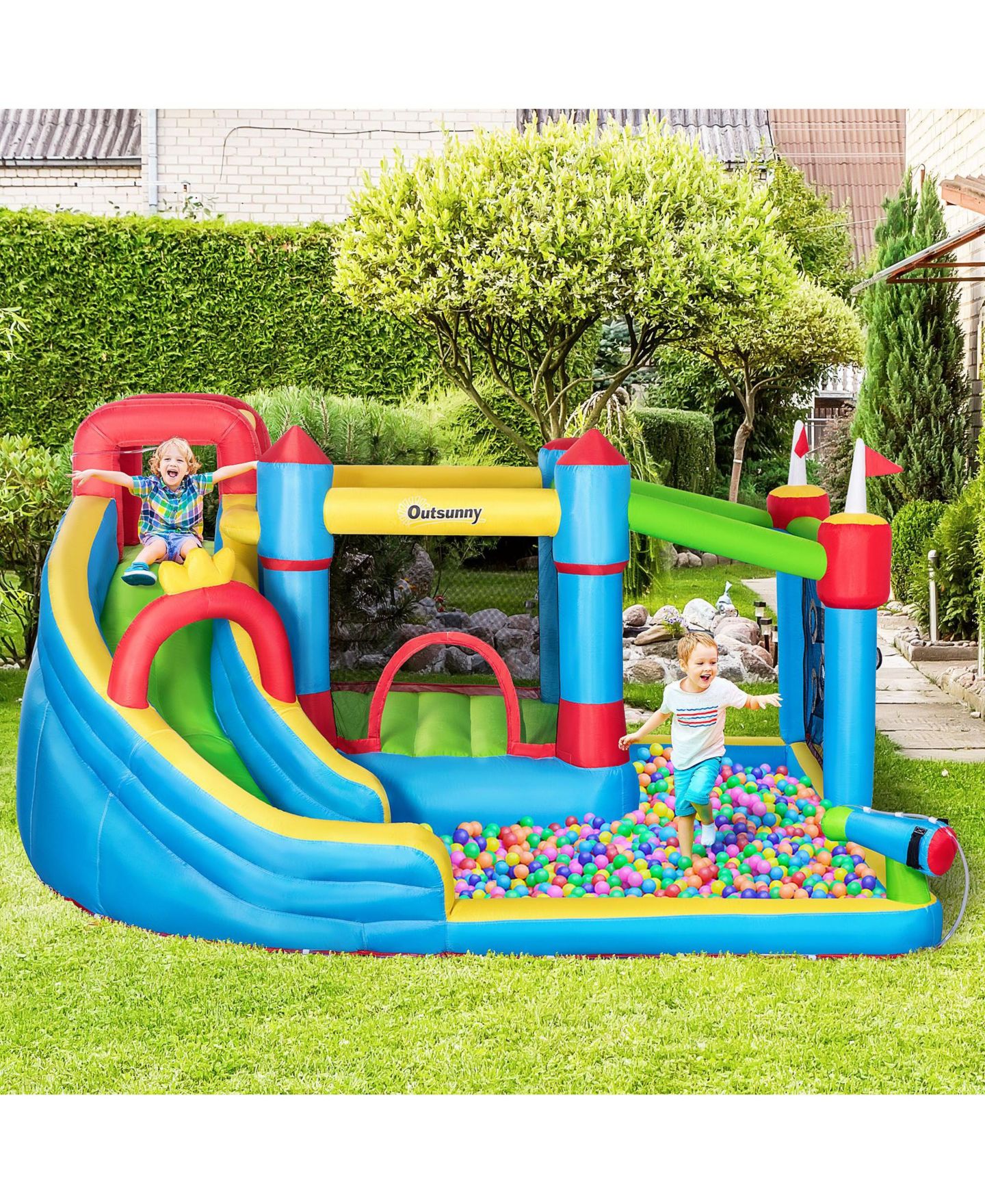 Детская игрушка SEVORLEY 6-in-1 Bounce Castle Inflatable Play Center with Water Slide, Water Pool & Water Gun, Ages 3-8, цвет: Синий — фото 2