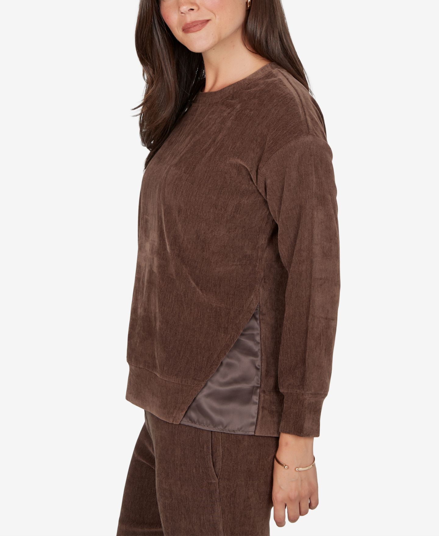 Женский свитер Ruby Rd. Petite Crewneck Long-Sleeve Side-Slit Corduroy Pullover, цвет: Какао — фото 3