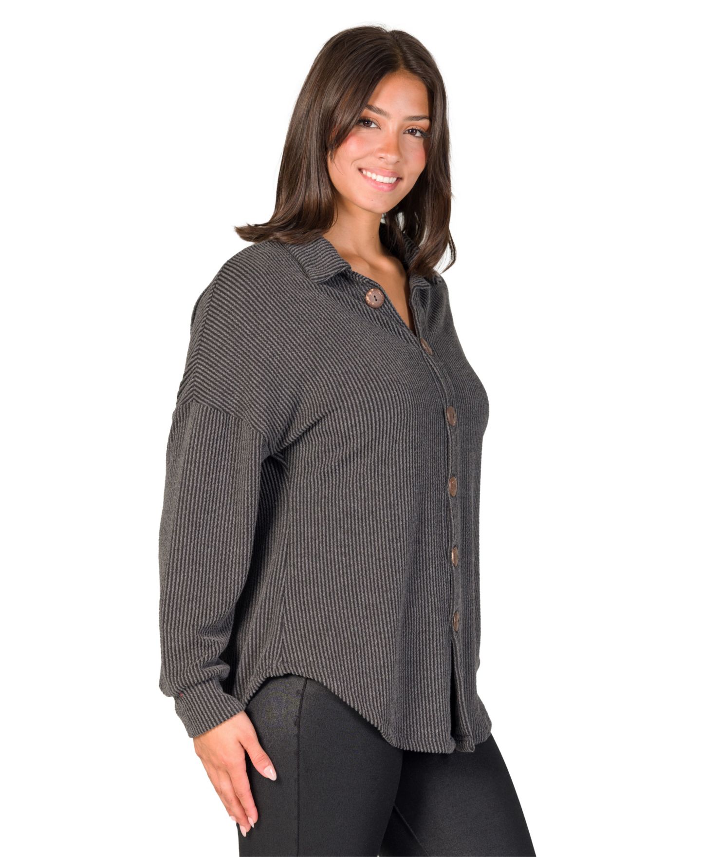 Женская куртка 24seven Comfort Apparel Petite Waffle-Knit V-Neck, цвет: Чёрный — фото 2