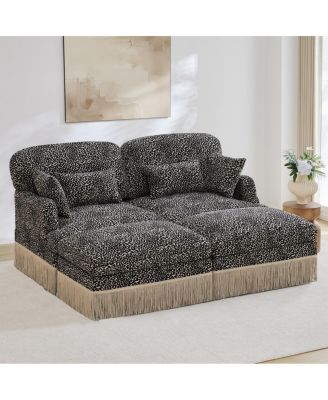 Comfy Chenille Leopard Loveseat Sofa with Ottomans