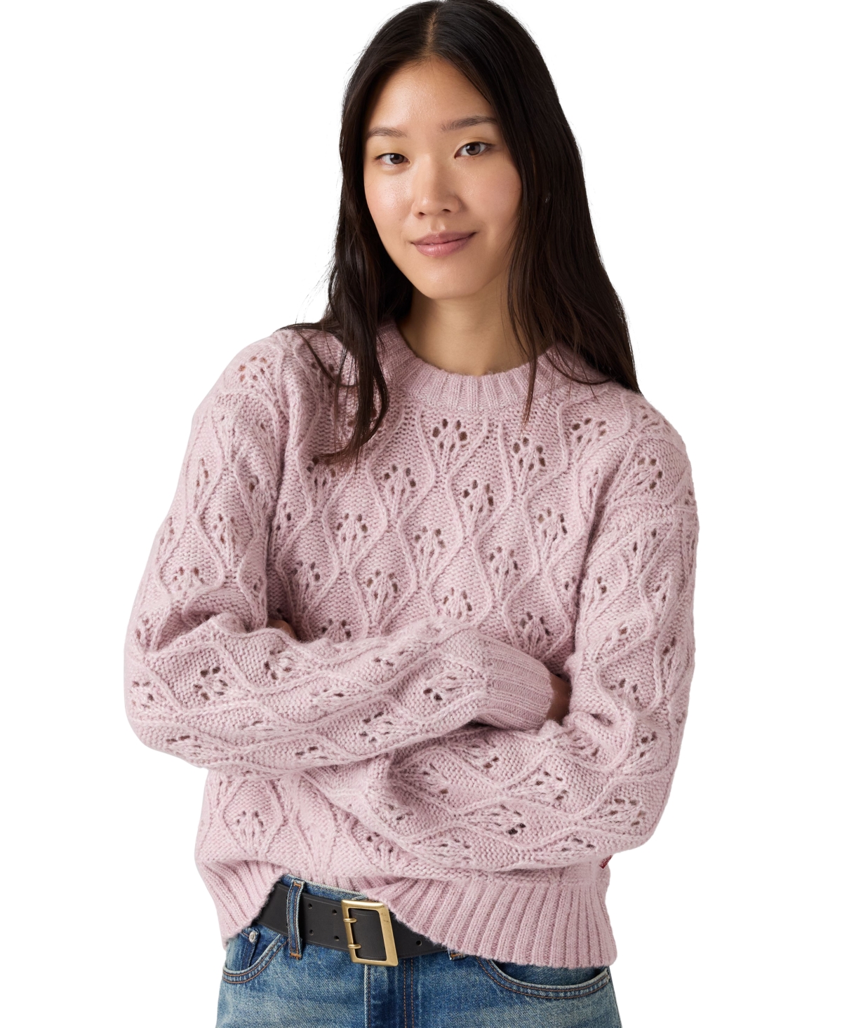 Levi's Women's Zoe Pointelle Long-Sleeve Crewneck Sweater - Lilac Haze