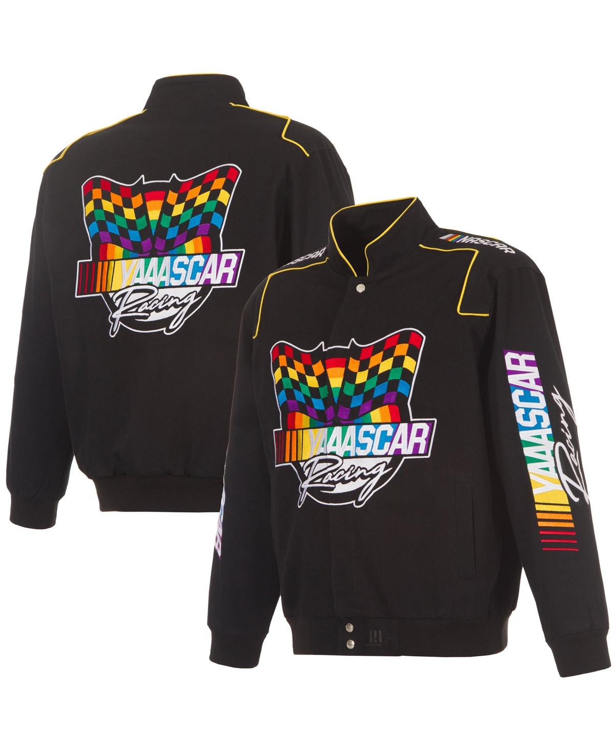 Jh Design Men's Nascar Mock Neck Varsity Jacket - Black