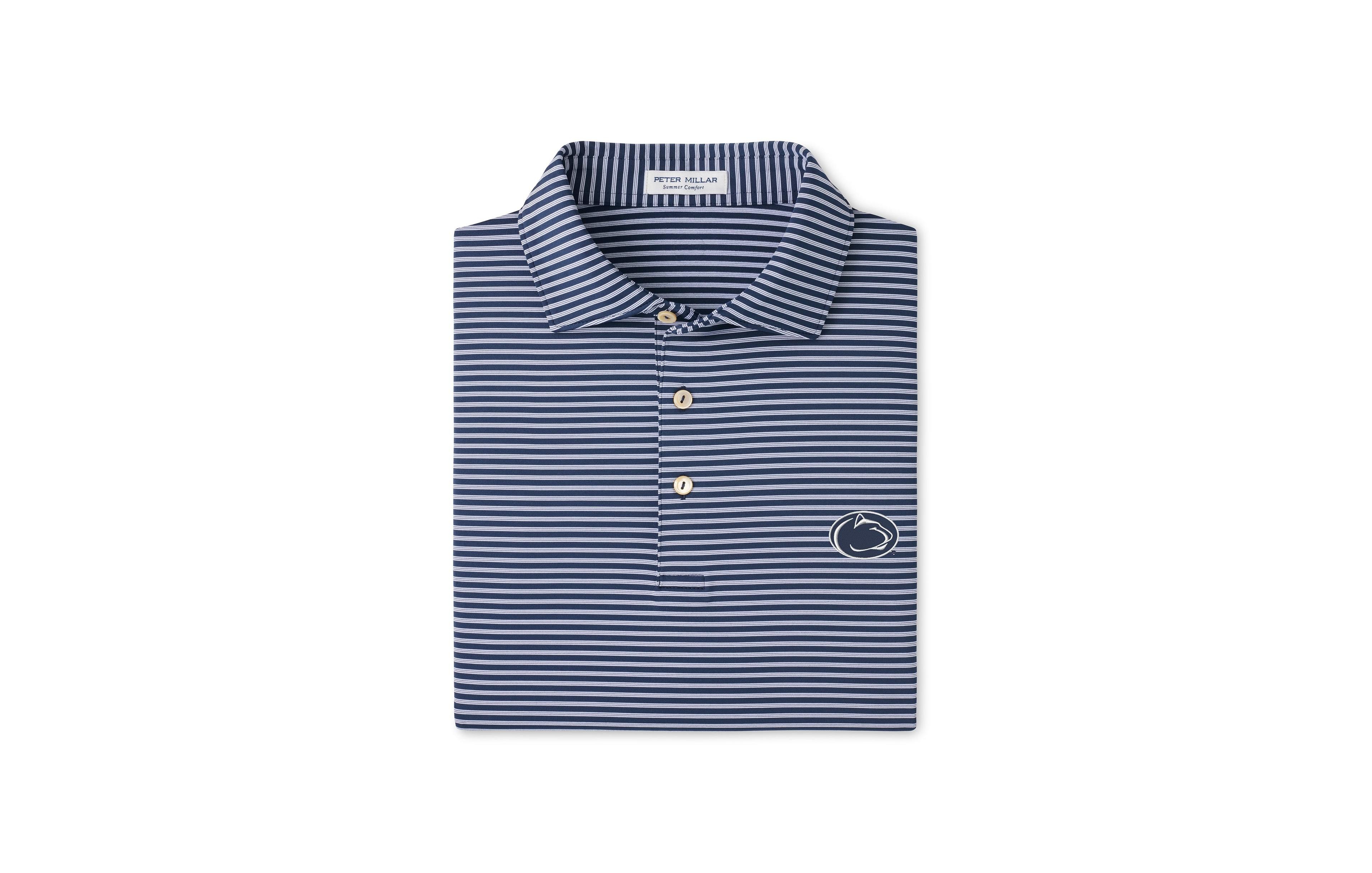 Peter Millar Men's Navy Penn State Nittany Lions Tiebreaker Performance Jersey Stripe Polo Shirt