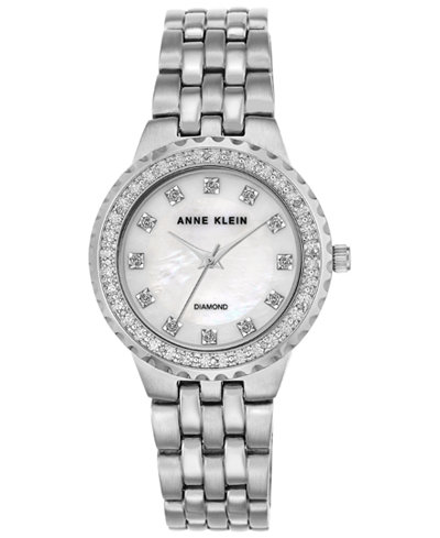 Anne Klein Women's Diamond Accent Silver-Tone Bracelet Watch 34mm AK-2761MPSV