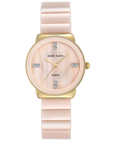 Anne Klein Women's Diamond Accent Light Pink Ceramic Bracelet Watch 32mm AK-2714LPGB