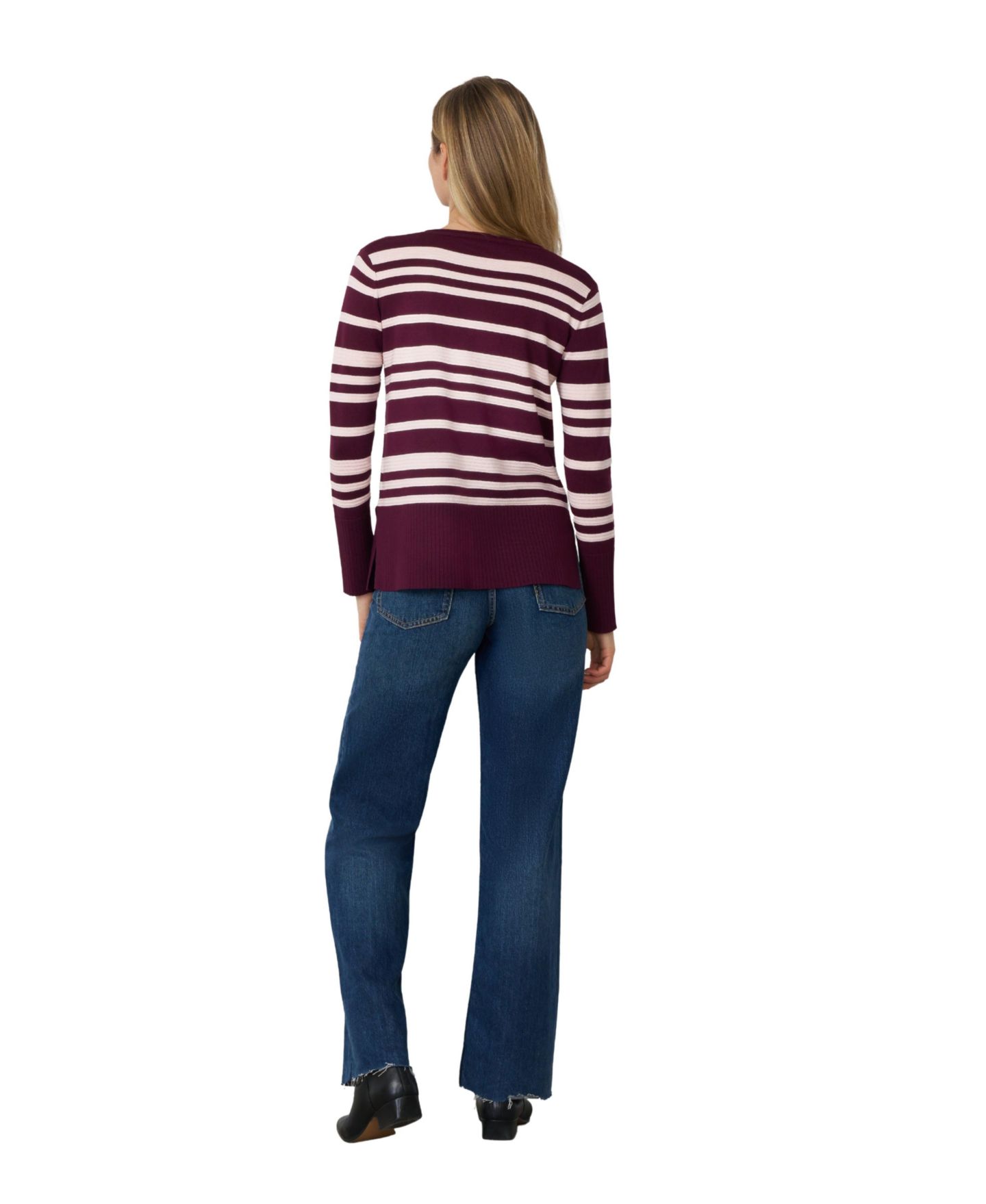 Женский свитер Cable & Gauge Textured Stripe V-Neck Long-Sleeve, цвет: Розовый — фото 3