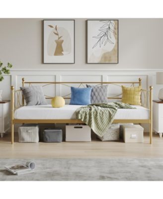 Twin Metal Daybed with Pull-Out Trundle, Steel Slat Support, Modern Sofa Bed Frame for Bedroom Living Room Guest Room