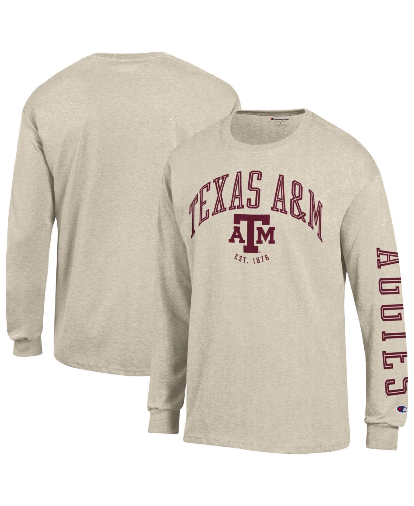 Мужская футболка Champion Heather Oatmeal Texas A&M Aggies Neutral Arch Long-Sleeve — фото 1