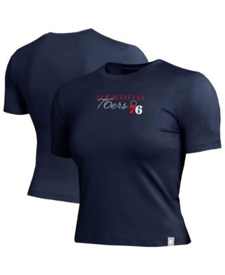 Women's Navy Philadelphia 76ers Soft Touch Fitted Cropped T-Shirt