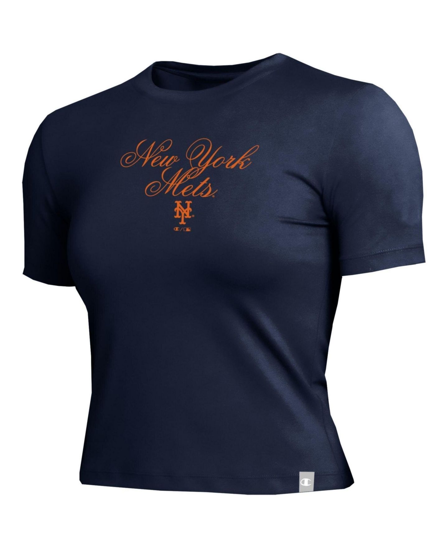Женская футболка Champion Navy New York Mets Soft-Touch Fitted Cropped — фото 3