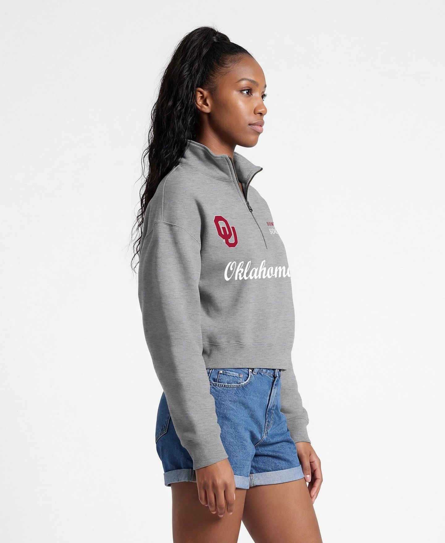 Женский свитер Champion Gray Oklahoma Sooners Academic Triumph Quarter-Zip Tri-Blend Pullover — фото 4