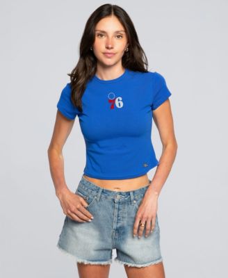 Women's  Royal Philadelphia 76ers Small Logo Cropped Baby T-Shirt