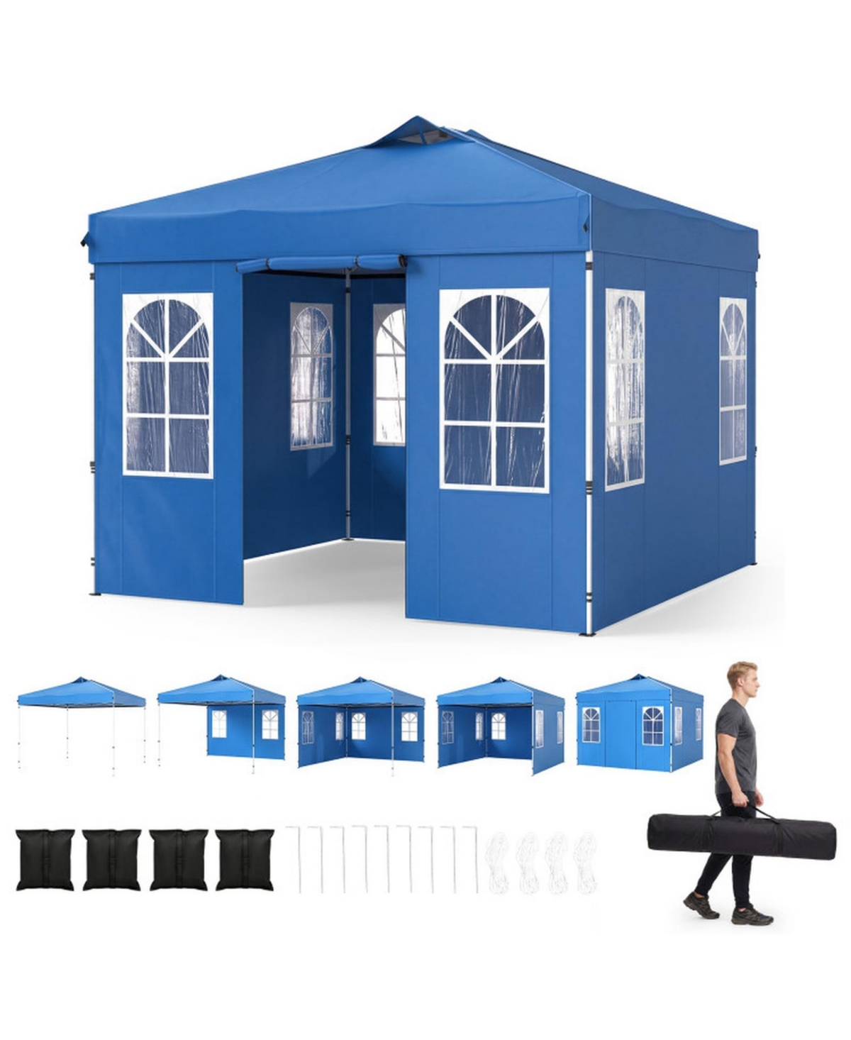 Sugift 10 x 10 Feet Pop Up Canopy Tent with Adjustable Height - Blue