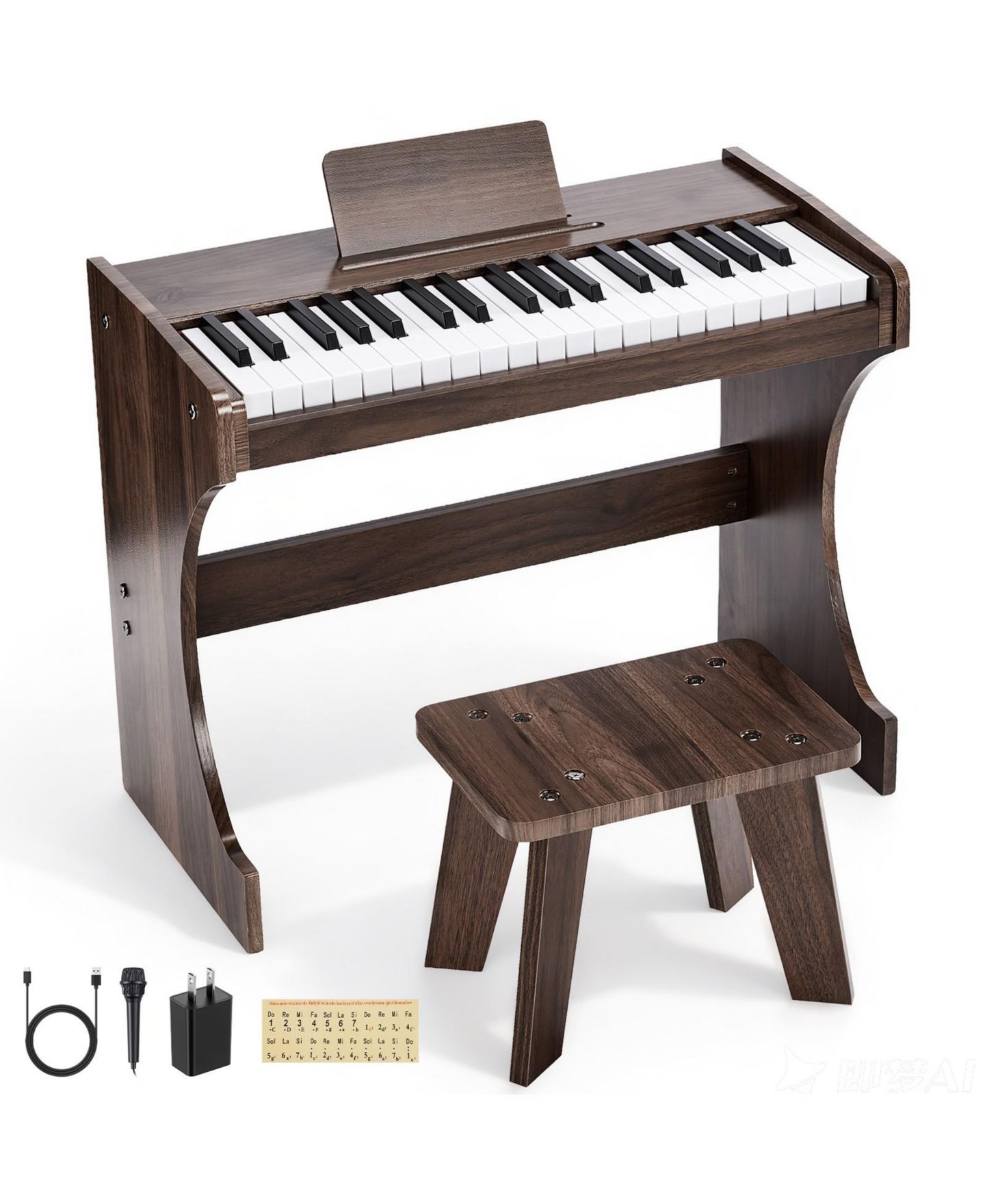Детские игрушки SUGIFT 37-Key Wood-Grain Kids Piano with Bench, 2-Piece Set, Ages 3+, цвет: Коричневый — фото 1