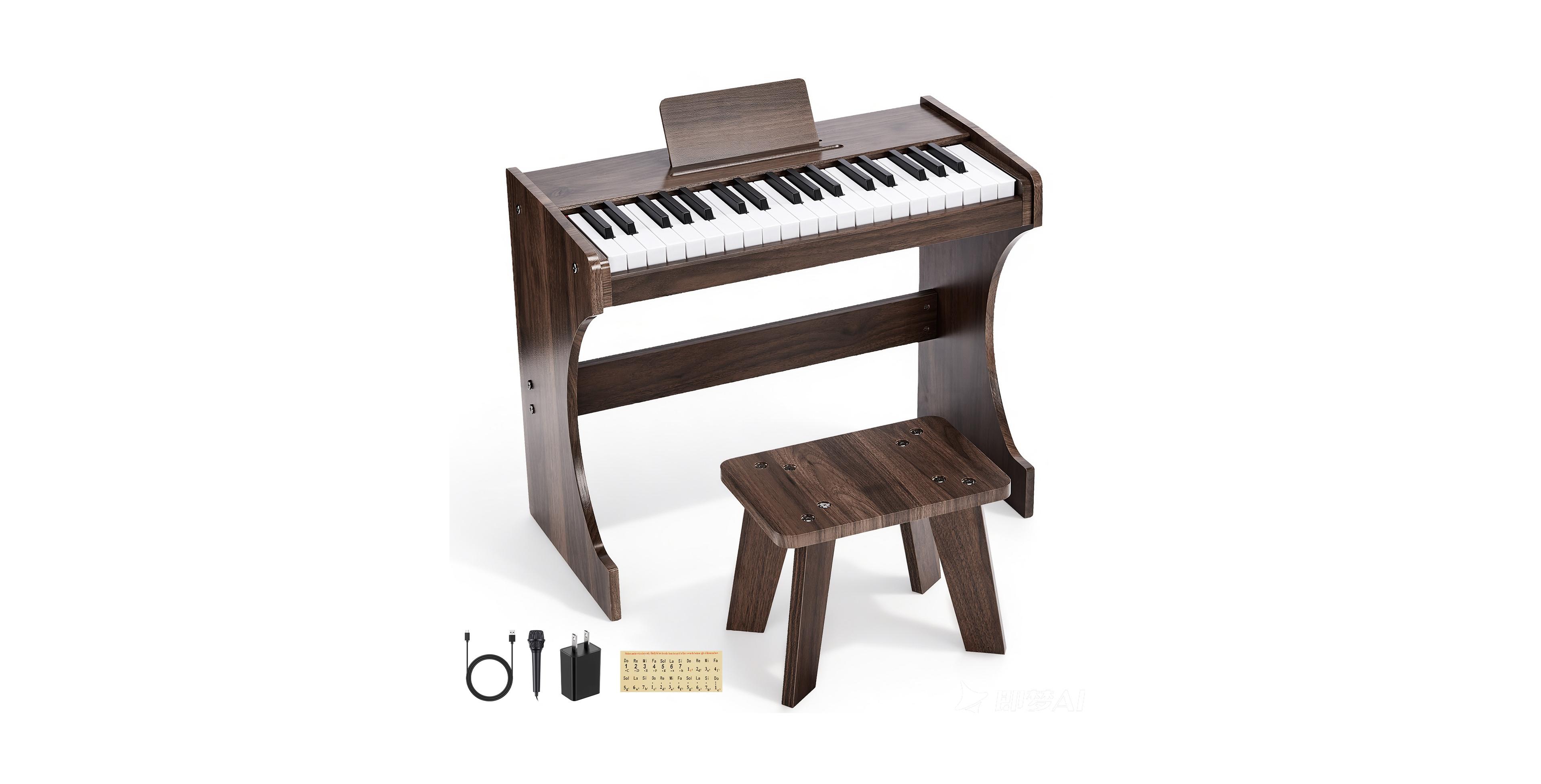 Sugift 37-Key Wood-Grain Kids Piano with Bench, 2-Piece Set, Ages 3+