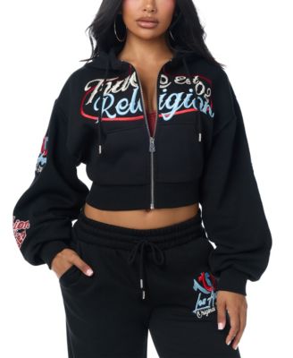 Women's Graphic Print Cropped Zip-Up Hoodie