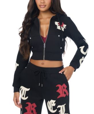 Women's Graphic Cropped Full Zip Hoodie