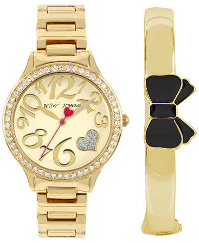 Betsey Johnson Women's Gold-Tone Bracelet Watch & Bangle Bracelet Set 36mm BJ00607-02